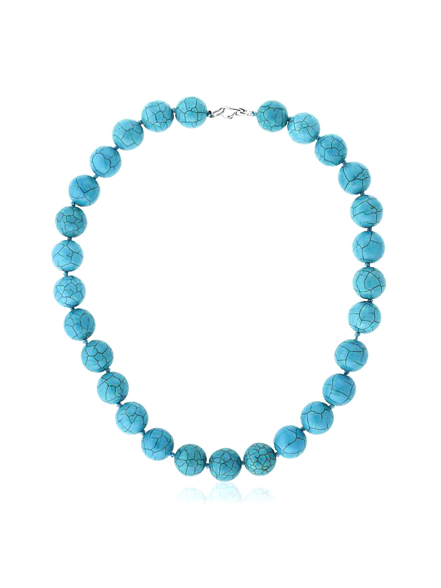 Necklace Choker Bib Graduated Blue Turquoise Beads Silver Tone Chain And Lobster Clasp