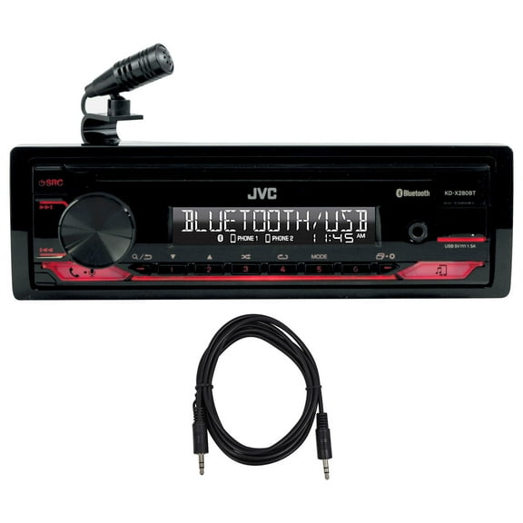 JVC JVC KD-X280BT Bluetooth 1 Din Car Stereo Receiver, White/Red