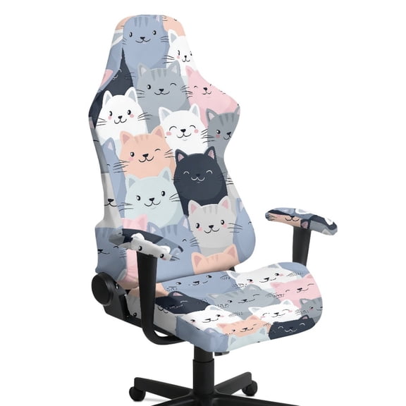 SCRAWLGOD Cats Print Set of 4 Gaming Chair Covers Cat Scratch Proof Rotating Gaming Chair Protector with Armrest Slipcovers Office Desk Chair Cover