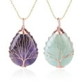thumbnail image 2 of Tree of Life Water Drop Necklace & Pendant Rose Gold Wrap Wire Natural Gem Stone, 2 of 6