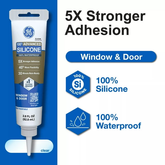 GE Advanced Silicone Window & Door Sealant, Pack of 1, Clear 2.8 fl oz Tube