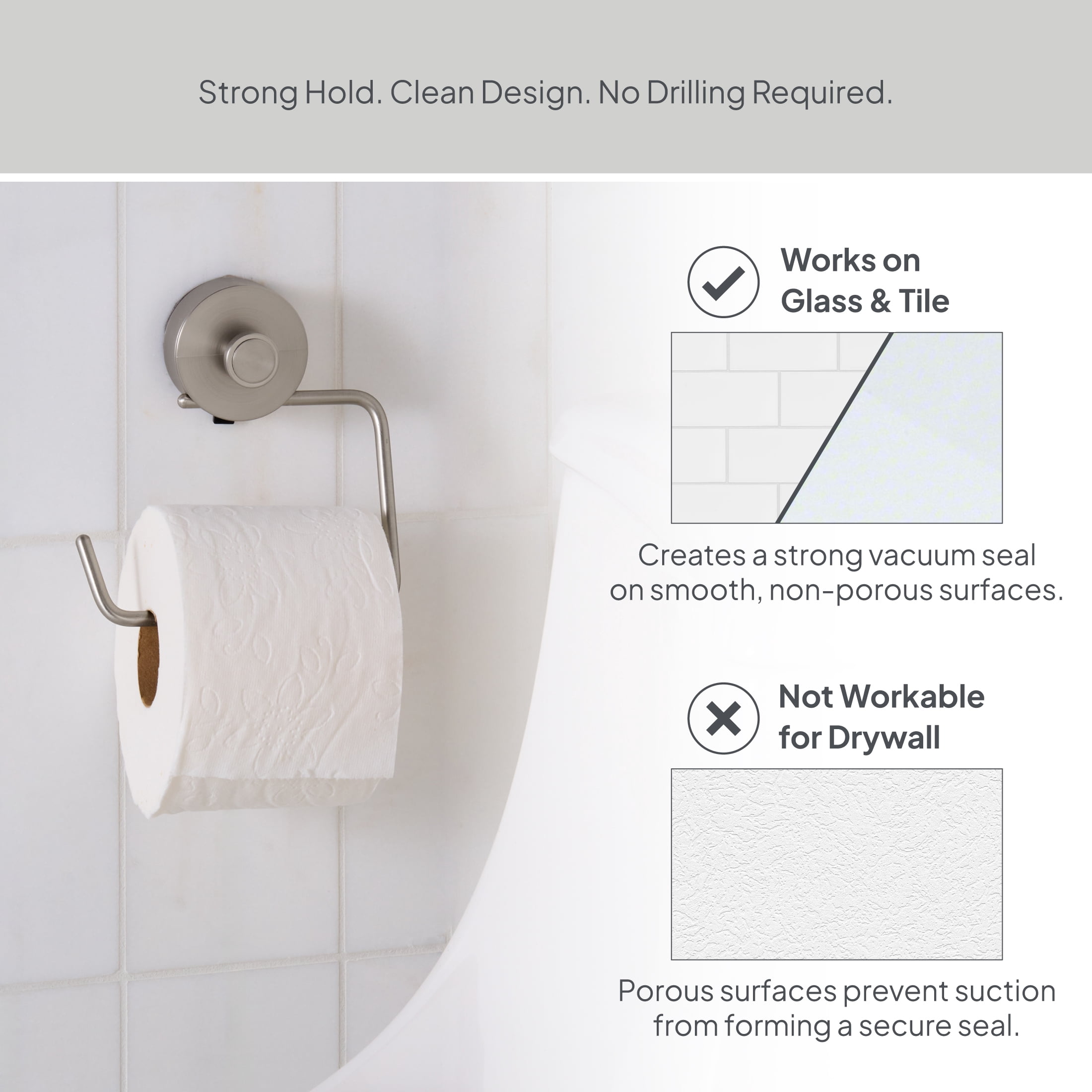 Better Homes & Gardens StyleGrip™ Suction Mount Towel Ring with Hook, Satin Nickel