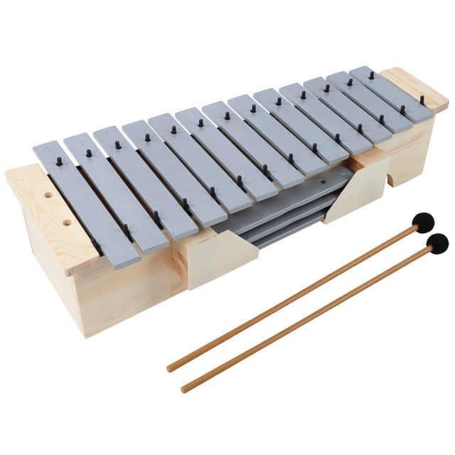 Xilófono Instrumento de percusión gris plateado de aluminio y madera de 16 tonos con mazo de 2 piezas