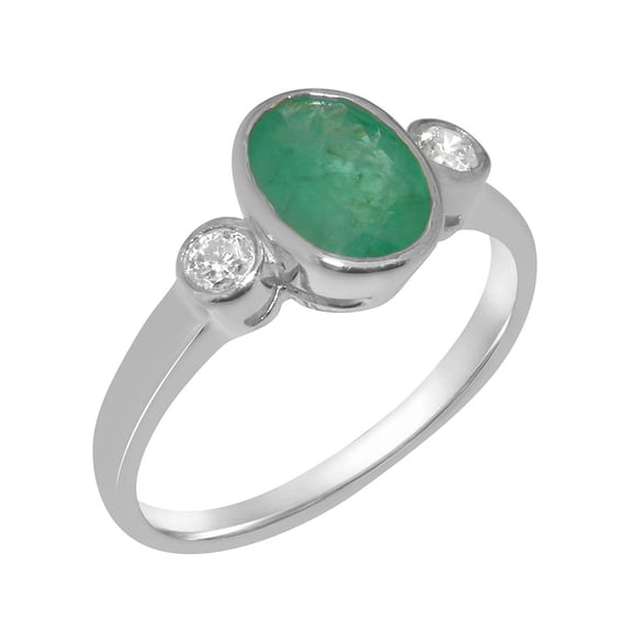 LBG British Made 925 Sterling Silver Natural Emerald & Diamond Womens Anniversary Ring - 33 size options - Size 10