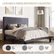 SHA CERLIN Grey Full Size Upholstered Platform Bed Frame with Adjustable Channel Velvet Headboard