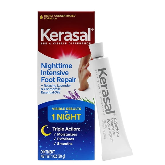 Kerasal Nighttime Intensive Foot Repair - Skin Healing Ointment for Cracked Heels and Dry Feet, 1 oz