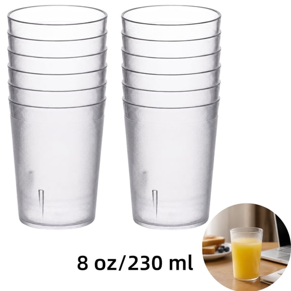 Reusable Plastic Cups,Clear Restaurant Grade 8 oz Plastic Cup,Party Cups for Kids,Break Resistant Drinking Glasses,Stackable Shatterproof Drink Tumblers for Cafe Party Supplies (12 Pcs)