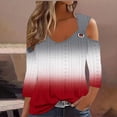 thumbnail image 2 of ibuvkizy Summer Tops for Women 2024 Clearance Womens Cold Shoulder Top Summer Basic T Shirts 3/4 Sleeve Casual Blouse Tshirts V-Neck Loose Solid Color Fade Shirts, 2 of 5