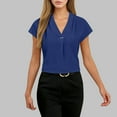 thumbnail image 2 of Asxite Womens Fashion Solid V Neck Button Short Sleeve Top Blue L, 2 of 5