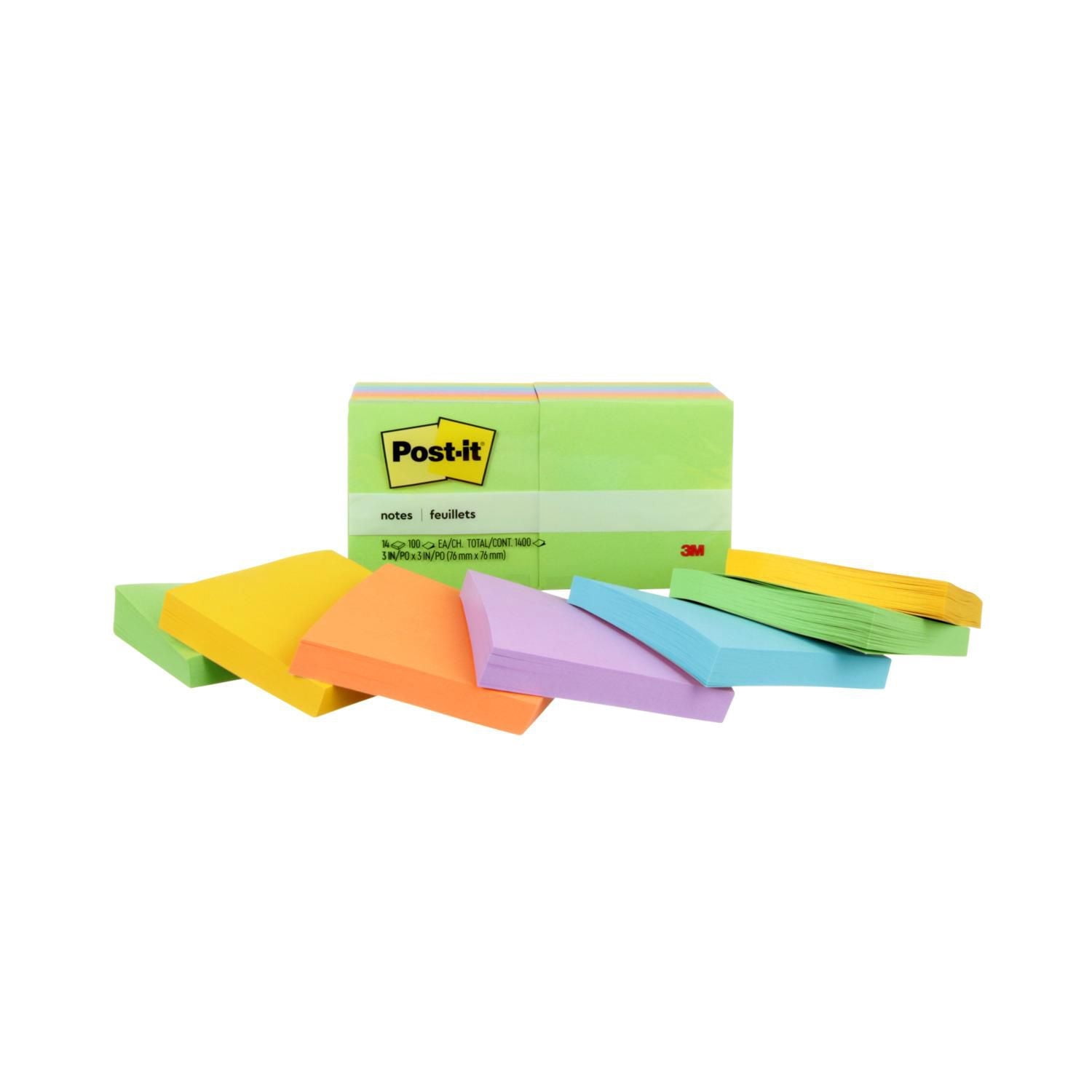 Feuillets WMRRP654-14AU-C Post-it®, collection Jaipur, 3 po x 3 po, 100 feuillets/bloc, 14 blocs/paquet