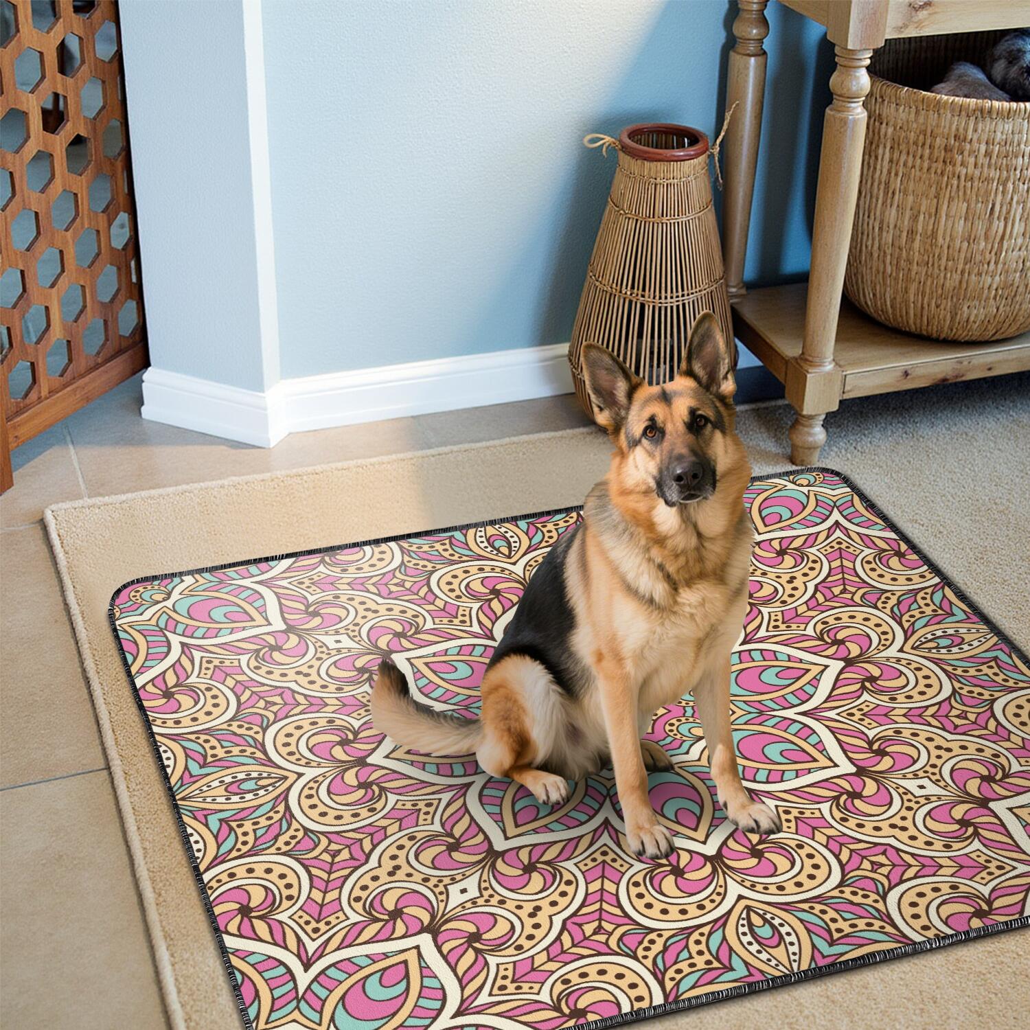 48" x48" Washable Reusable Pee Pads Mandala, Non-Slip Dog Potty Pads with Quick-Absorb Layer for Crate and Floor Protection