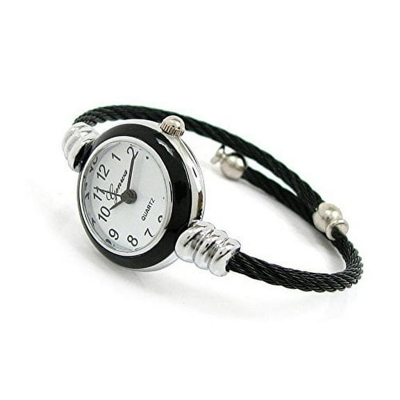 New Geneva Black Silver Cable Band Women's Small Size Bangle Watch