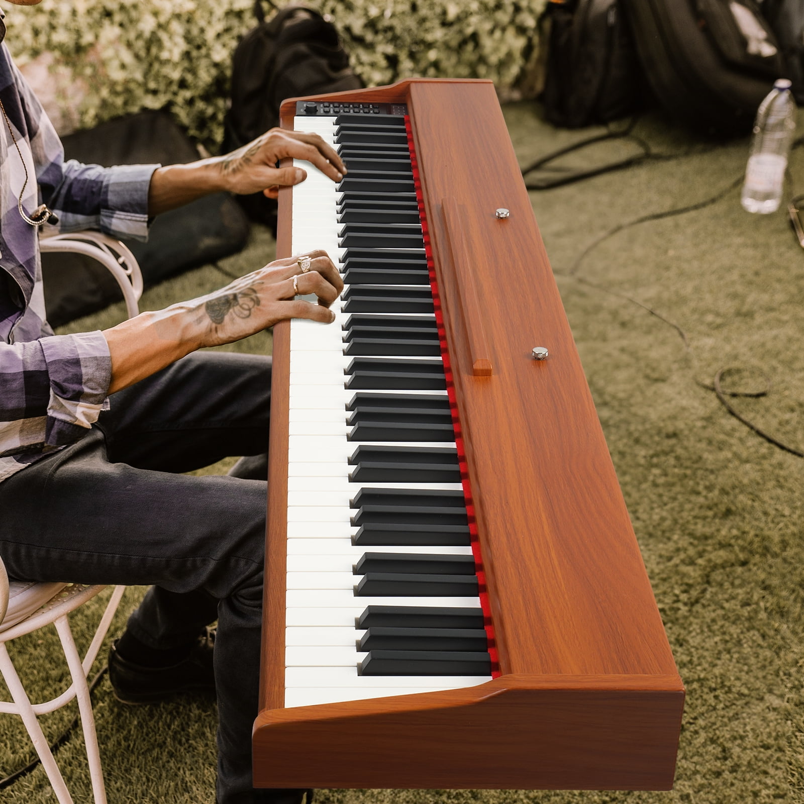 Zimtown Wooden Digital Piano with Sheet Music Rest, Standard Keyboards, Walnut