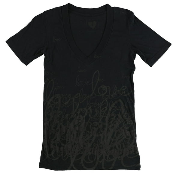 Urban Outfitters Womens Love Cursive V-Neck Graphic T-Shirt, Black, Small