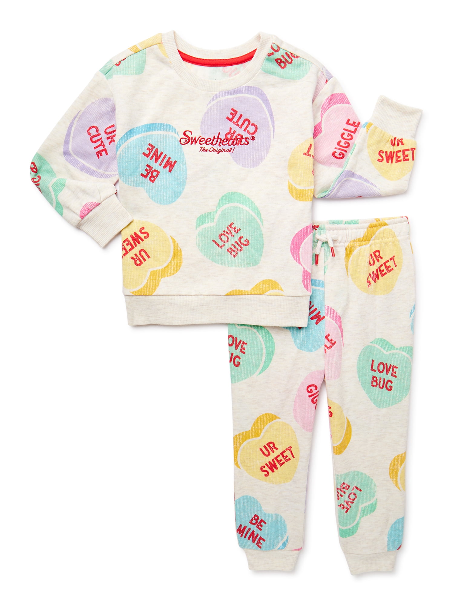 Toddler Sweethearts Valentine’s Day Sweethearts Crewneck Sweatshirt and Joggers Set, 2-Piece, Sizes 12M-5T
