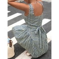 thumbnail image 3 of Blue Gingham Sleeveless Waist-Cinch Fit & Flare Dress For Women Summer Casual, 3 of 8