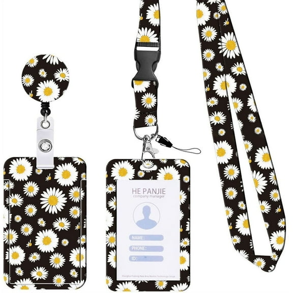 GJX Retractable Lanyard with Card Holder Sunflower Design ID Card Holder with Lanyard Stylish Stretchable Multi-functional Badge Holder