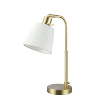 Globe Electric 16" Matte Brass Desk Lamp with White Linen Shade, Modern Style, 91006814