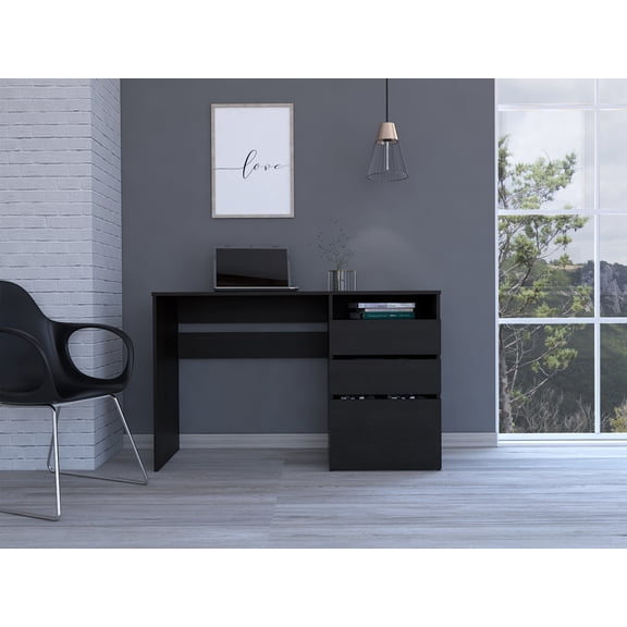 Louisiana 47 Inch Black Wenge Writing Desk with Three Drawers