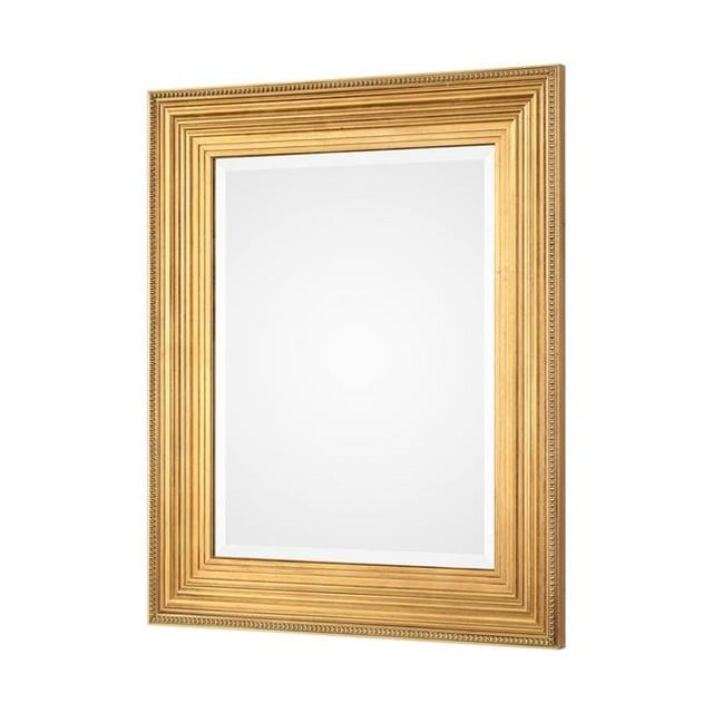 Benzara BM204989 Rectangular Corrugated & Beaded Wooden Wall Mirror, Gold & Silver