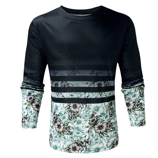 Pompotops T-shirt à Manches Longues pour Homme, Col Rond, Imprimé, Style Ethnique d'Automne, en Solde