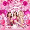 thumbnail image 3 of Hot Pink Birthday Decorations with Balloons Happy Birthday Banner Bday Sash Crown Tablecloth Fringe Curtain Hanging Swirl Heart Star Foil Balloons for Girls Bday Decor, 3 of 7