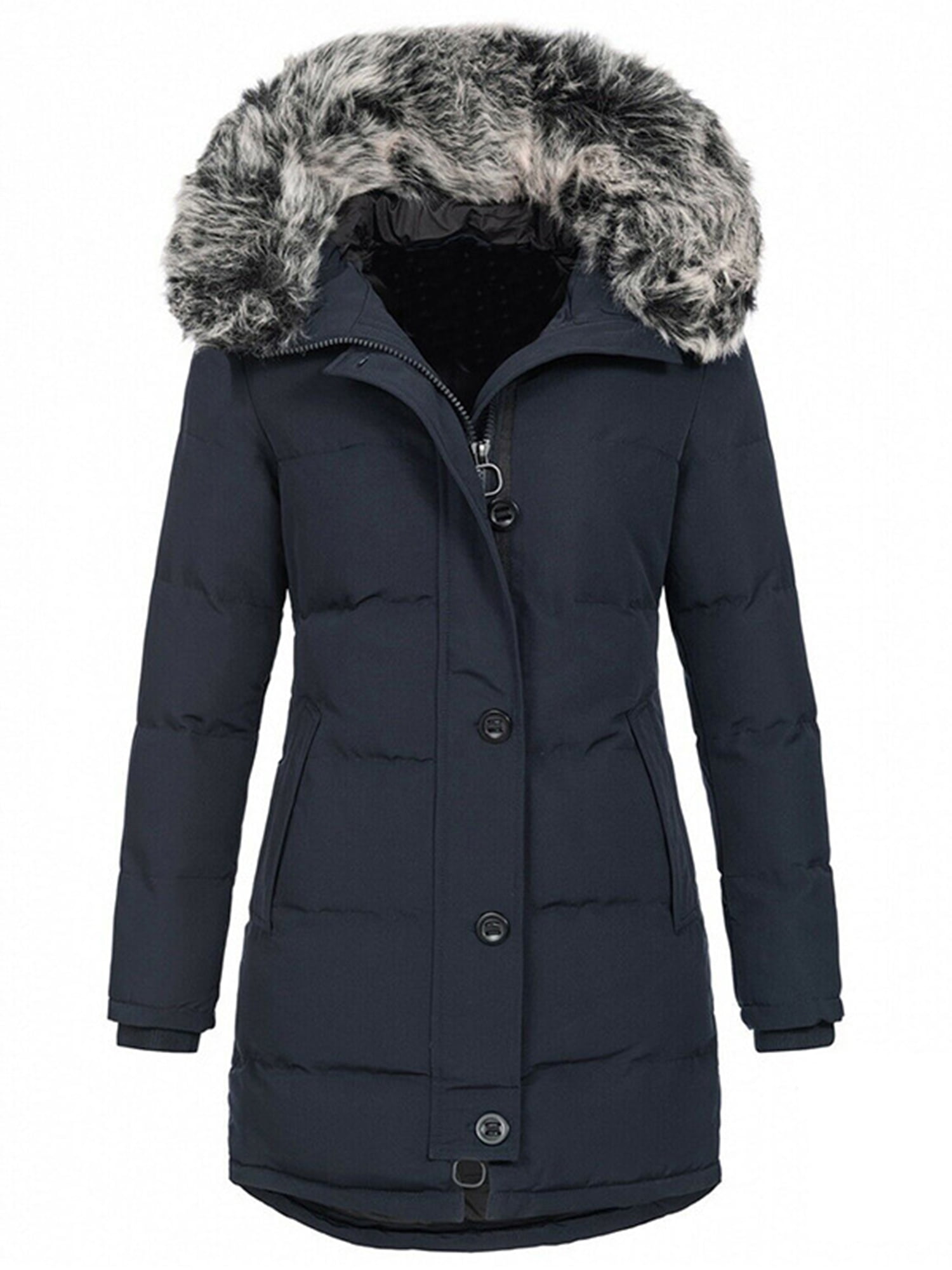 Capreze Winter Coat For Womens Zip Hooded Puffers Jackets Mid Length ...