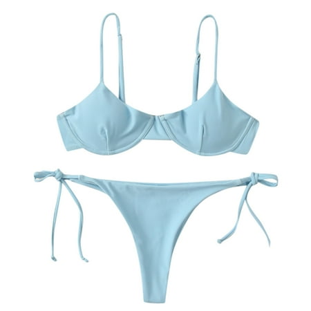 zuwimk Bikini Sets for Women Womens 2 Piece Swimsuits Triangle Halter Thong Bikini Set Butterfly Bathing Suits Blue S