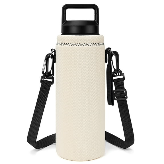 Linkidea Water Bottle Carrier with Strap Compatible with YETI Rambler Bottle 26oz/36oz, Waterbottle Sling Bag Holder with Shoulder Strap, Off White