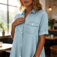 thumbnail image 4 of Smsaxvxz Summer Denim Dresses for Women 2026 Casual Short Sleeve Button Down Shirt Dresses with Pockets Loose Fit Sundress Light Blue 2XL, 4 of 8