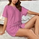 thumbnail image 4 of Fotbe Pink Gingham Conjunto de Pijama Estampado para Mujer, 2 Piezas, Ropa de Dormir con Camiseta de Manga Corta y Shorts Suaves-Medium, 4 of 6