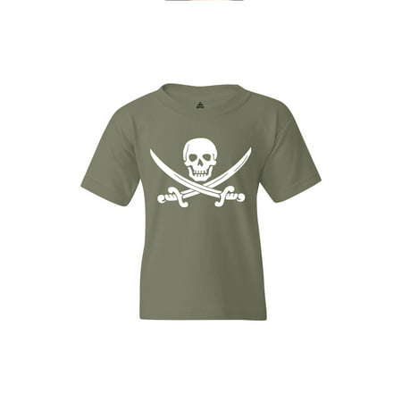 Shop4Ever Youth Pirate Flag Skull Scimitars Graphic Youth T-Shirt