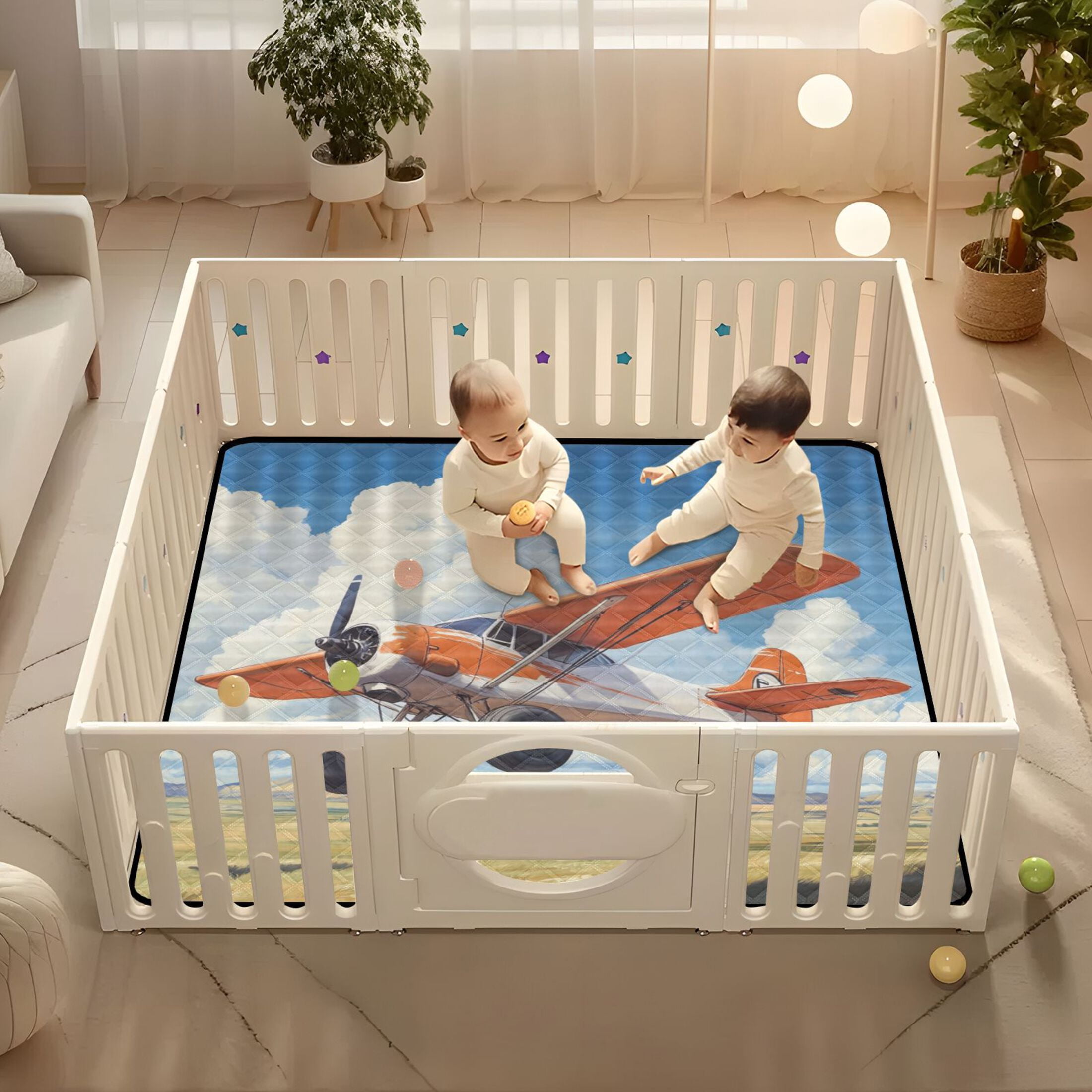 WOBOGO A Airplane Flies over The Mongolian Steppe Baby Playmats Extra Large Waterproof Rollable Activity Pads for Toddlers 50×50inch