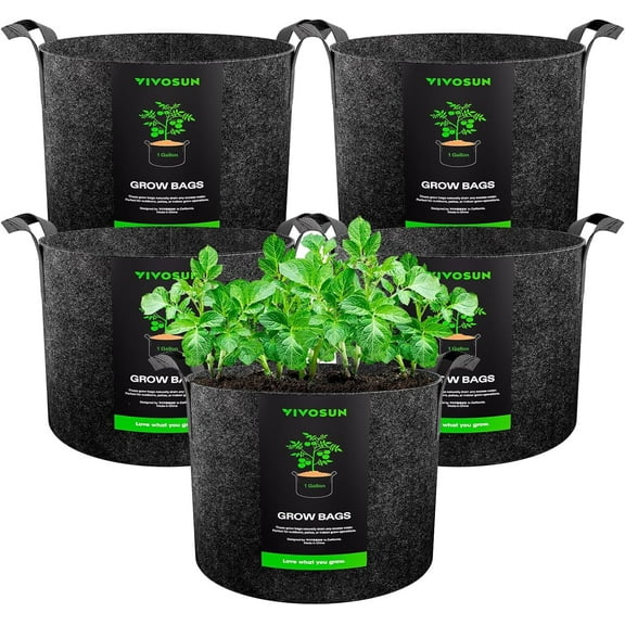 VIVOSUN 5-Pack 1 Gallon Grow Bag, Fabric Pot with Handles for Vegtables and Plants