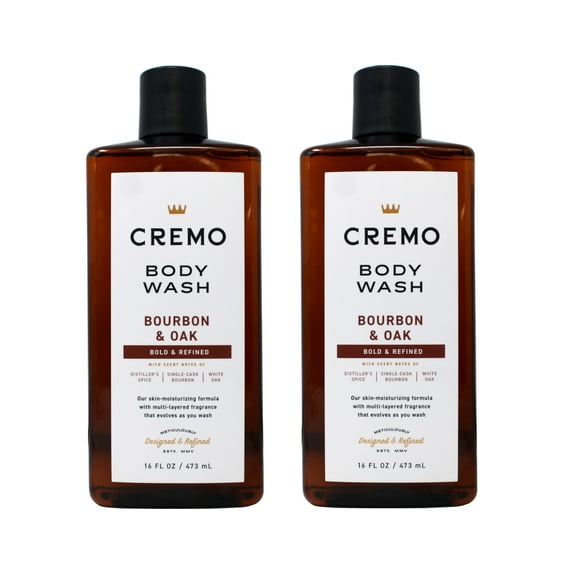 Cremo Rich-Lathering Body Wash A Sophisticated Blend of Distiller’s Spice, Fine Bourbon and White Oak, 16 Oz, (2-Pack)