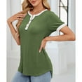 thumbnail image 6 of Ahdbta Women Henley Short Sleeve Tops Color Block Summer Tee Shirts Button Round Neck Y2K Casual T-Shirt, 6 of 8