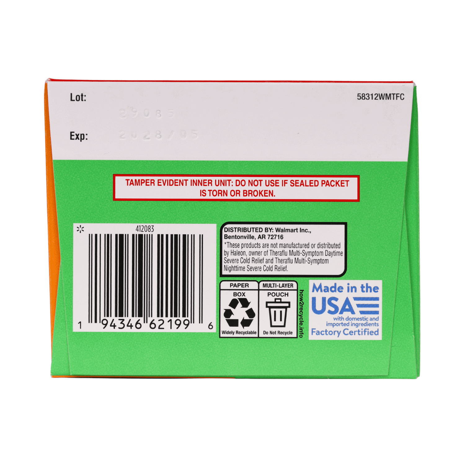 Equate Daytime & Nighttime Cold and Cough Multi-Symptom Powder Packets, 12 Count