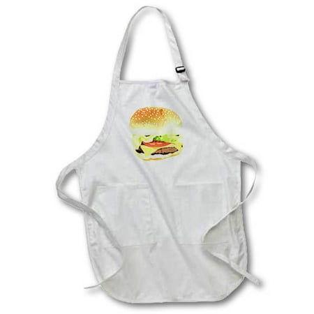 

3dRose Giant Hamburger n Bun Full Length Apron 22 by 30-inch Black With Pockets