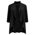 thumbnail image 4 of idosla Women Cardigan 3/4 Sleeves Open Front Lightweight Soft Netted Knit Draped Ruffles Cardigan Kimono Cover Ups (Black, XL), 4 of 9