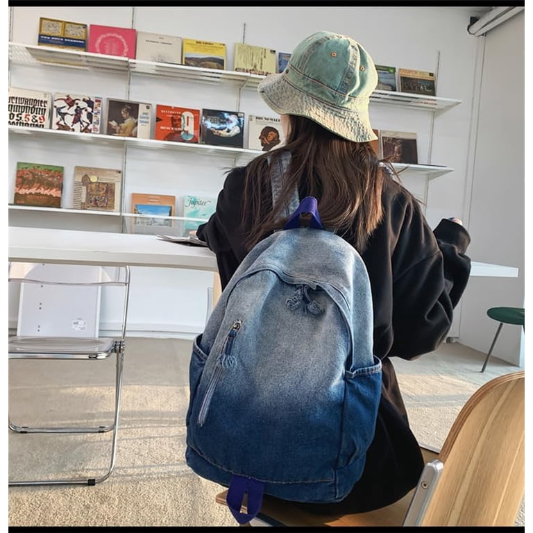 Gradient Denim Backpack Y2K Aesthetic Lightweight Laptop  display picture 2