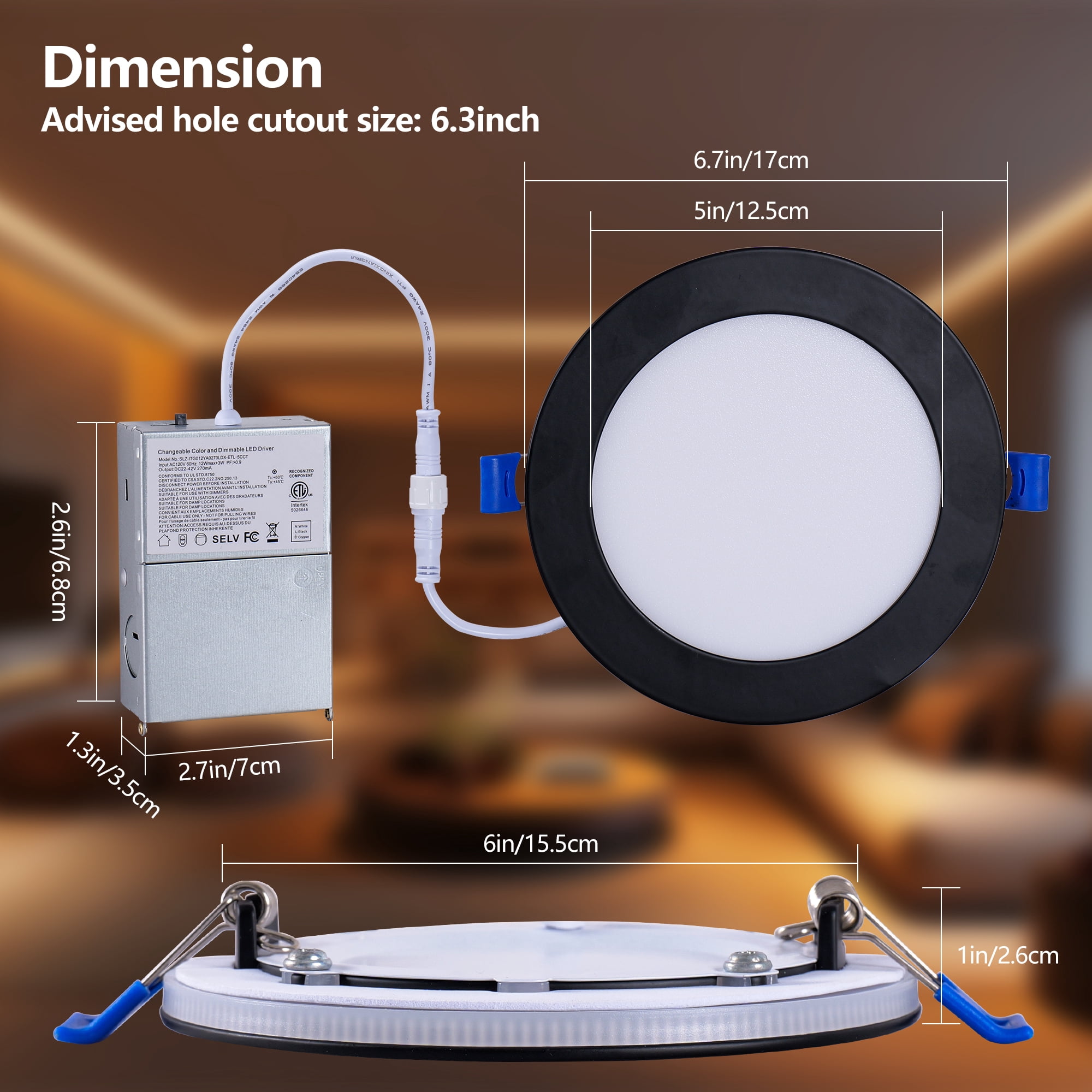 Miniyam 6 Pack 6" Black LED Recessed Light with Night Light, Dimmable, 2000K-5000K 6CCT, 1200LM 12W, Canless for Bedroom/Living Room/Kitchen