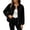 Black, variant on Women's Wool Blend Zip-Up Casual Jacket Ghalytn Round Neck Cropped Long Sleeve Loose Outerwear with Pockets