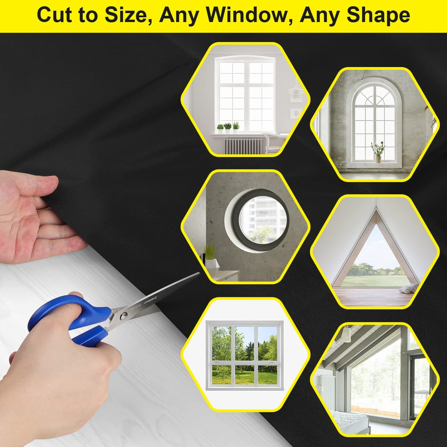 Blackout Curtains for Bedroom, Portable 100% Black Out Window Cover Film, Cuttable Blackout Shades Fabric Sheet, No Drill Window Blinds, Sun Heat Light Blocker for Travel Media Dorm, 57'' W