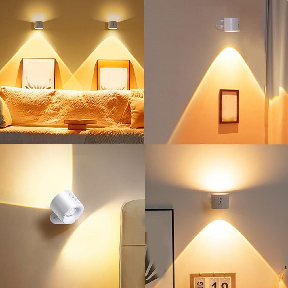Smart Lights Wall Lamp, LED Wall Light for Pictures, Rechargeable 3 Color Temperatures Dimmable Magnetic 360° Rotation Cordless Wall Sconce for Study Bedroom Reading Hallway Bedside (2Set Black)
