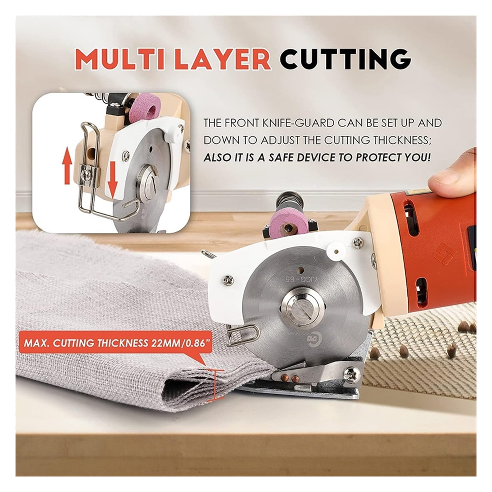Electric Round Scissors Rotary Fabric Cutting Machine Rechargeable Powerful Carpet Leather Felt Fabric Cutting Tool ,Sharp & Durable