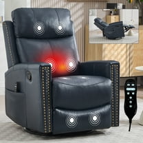 Newest Blue Genuine Leather Heat Massage Manual Recliner Chair with Rocker , Swivel for Living Room