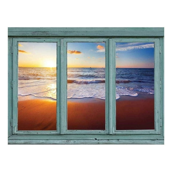 wall26 - Blue Waves Meet Orange Sand During a Sunset on a Remote Island Vacation - Wall Mural, Removable Sticker, Home Decor - 36x48 inches