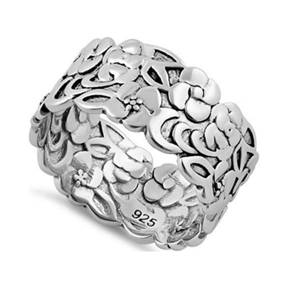 925 Sterling Silver Oxidized Platinum Plated Floral Band Women Valentines Day Gifts Ring