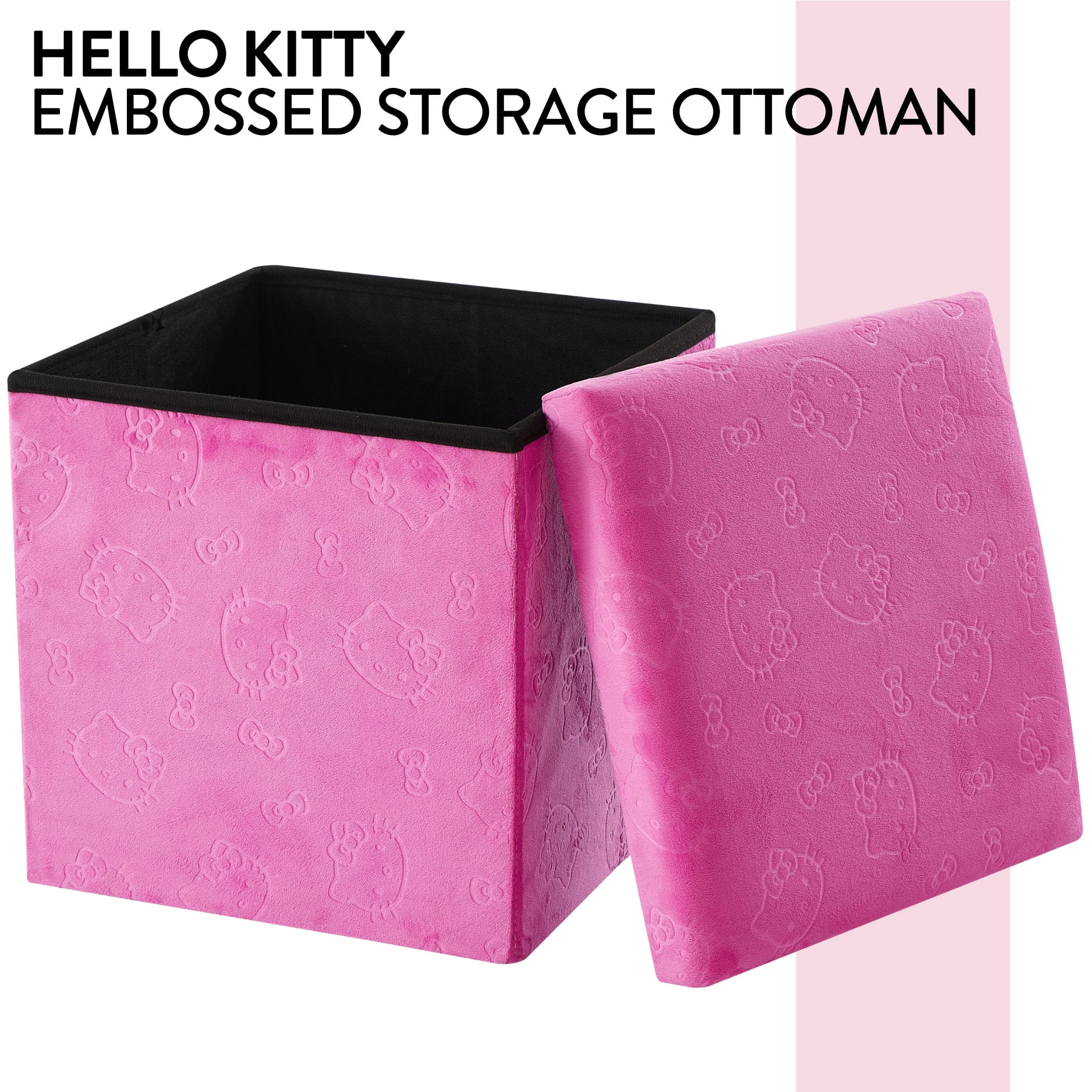 Hello Kitty Kids' Embossed Storage Ottoman, 15 x 15 x 15 Inches, Pink