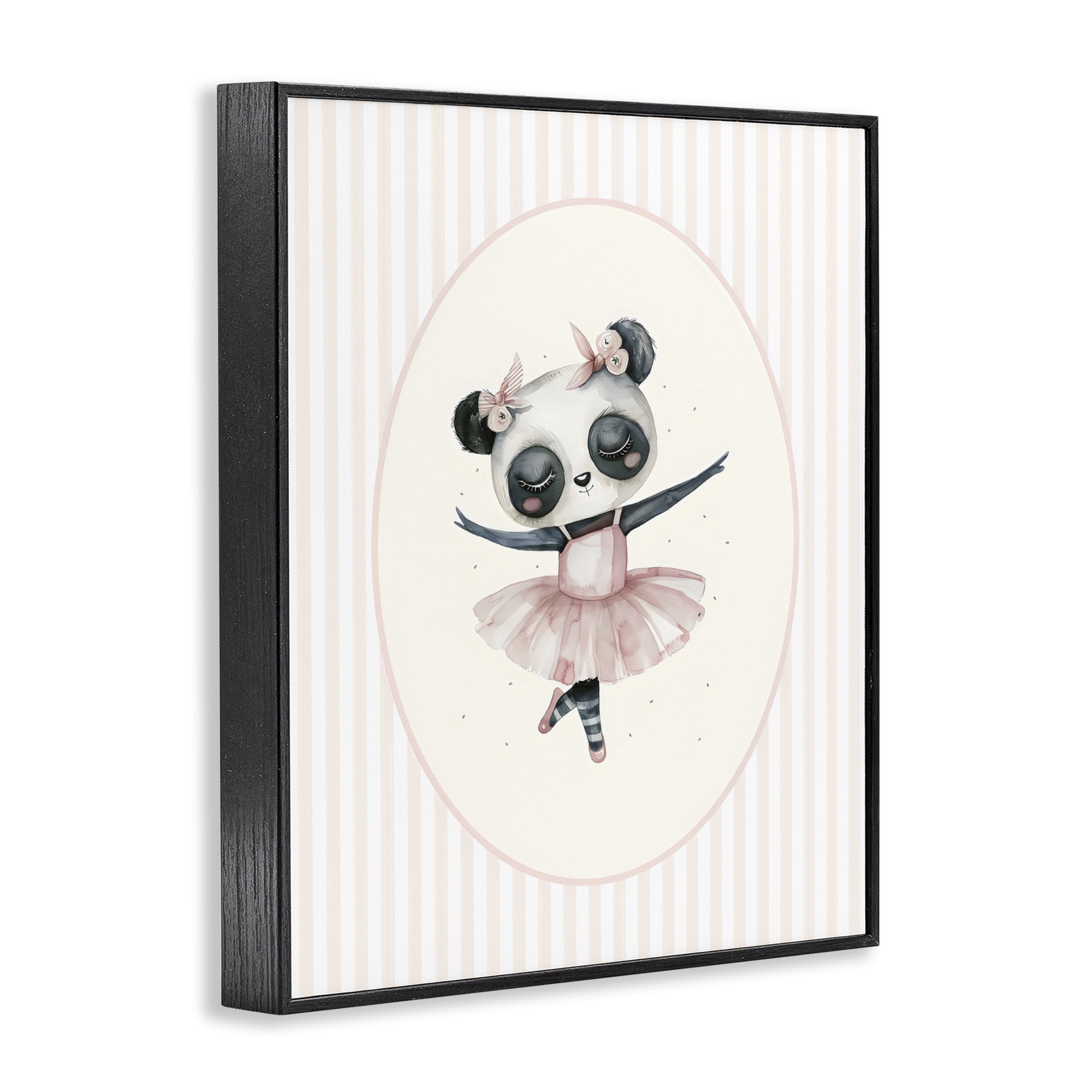 Stupell Industries Nursery Ballerina Panda Striped Black Framed Giclee Art, design by LSR Design Studio